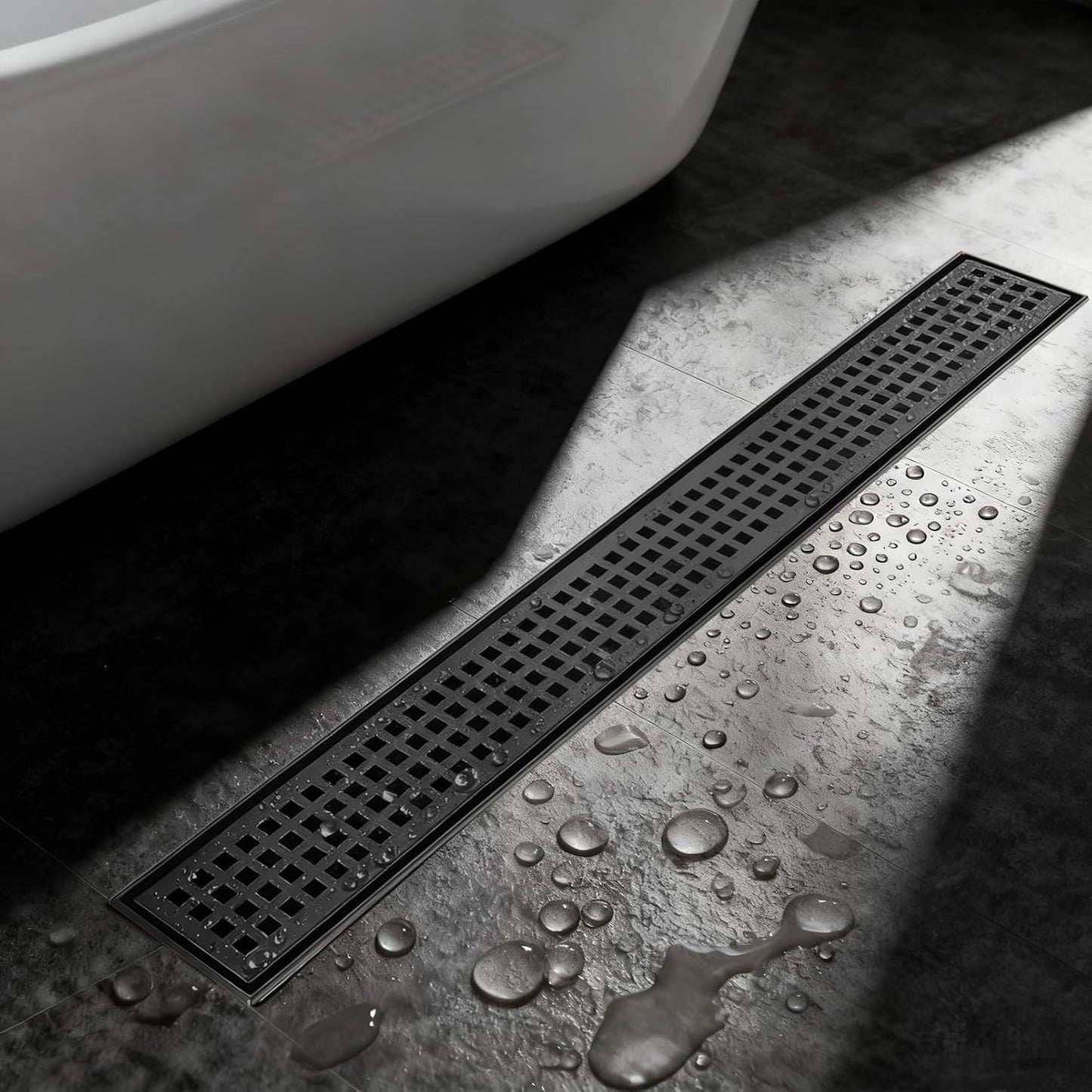 Drenaje lineal negro mate 12pulg acero inox 304 rejilla cuadrada