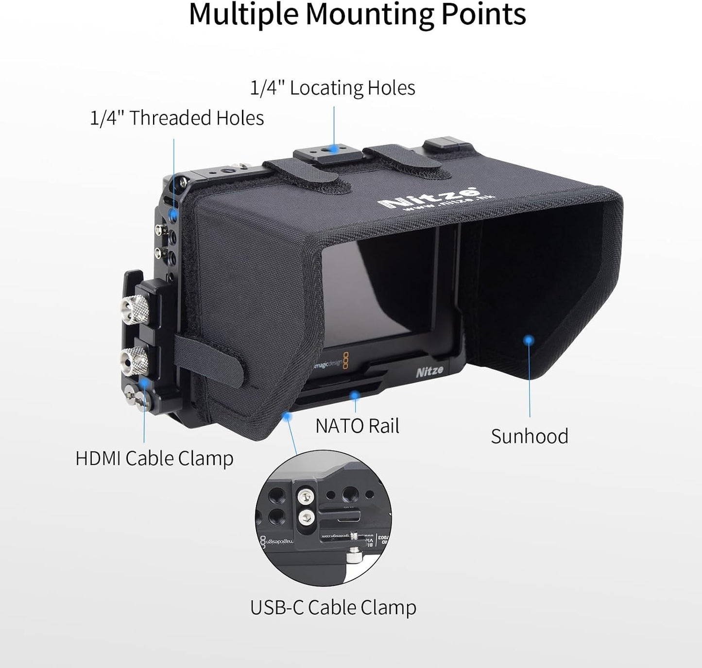 Kit jaula Blackmagic Video Assist 5 HDMI USB-C abrazaderas
