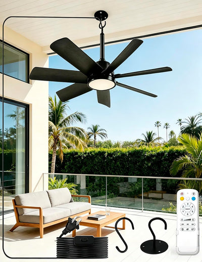 Ventilador techo exterior 28pulg LED control remoto 6 velocidades