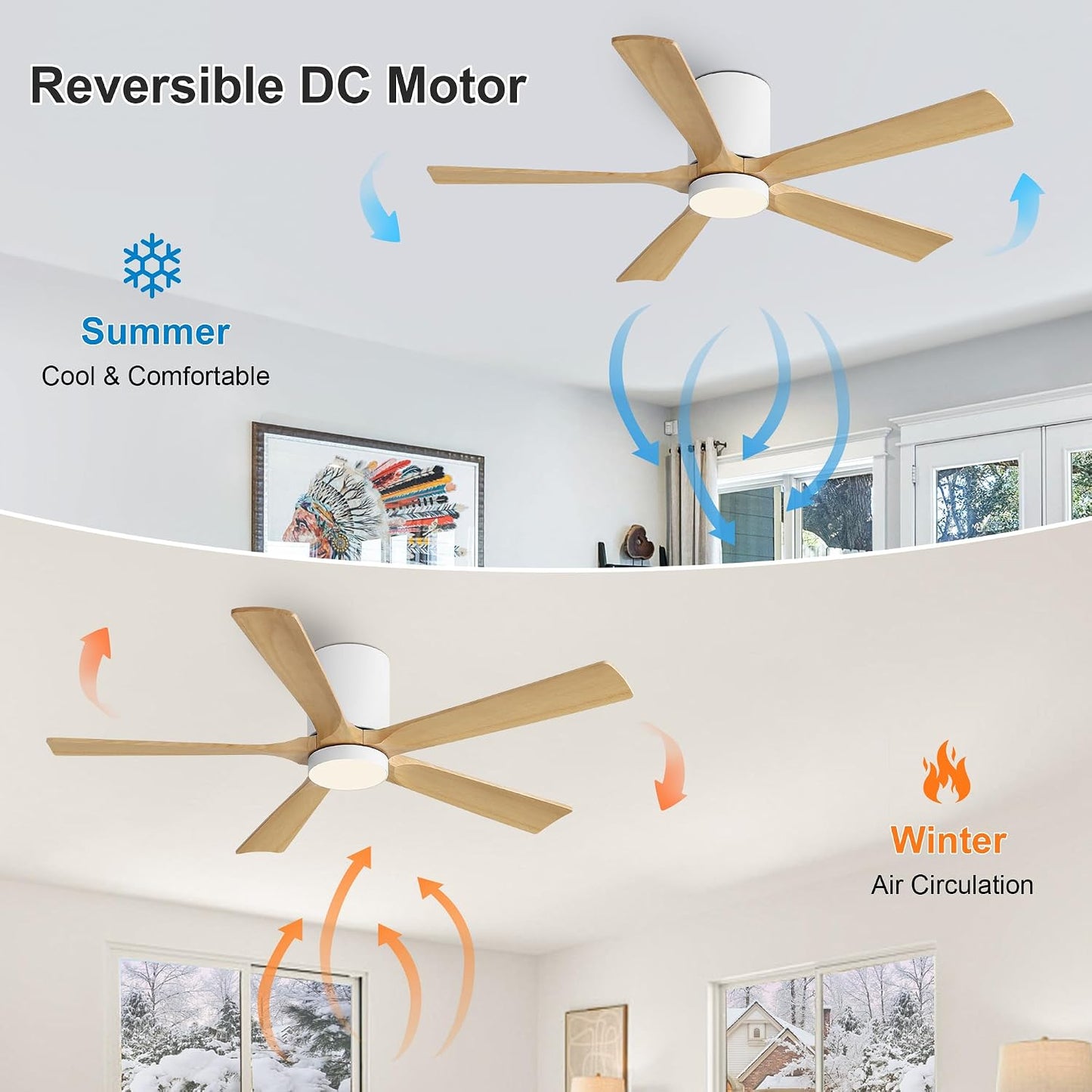 Ventilador techo 52pulg madera motor CC reversible