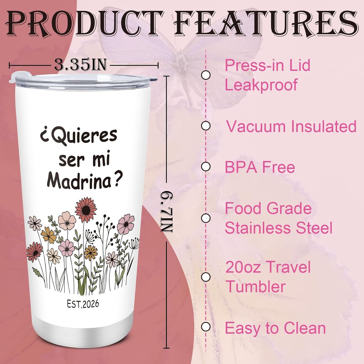 Vaso acero inox 20oz con cepillo pajilla regalo religioso