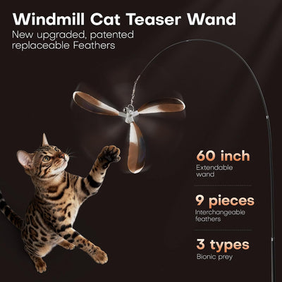 Juguetes gato fibra carbono con plumas retráctiles y accesorios