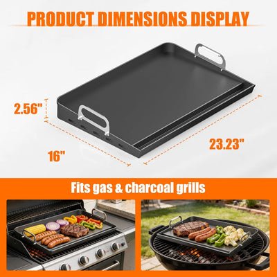 Parrilla hierro fundido antiadherente 23x16pulg para gas y carbón