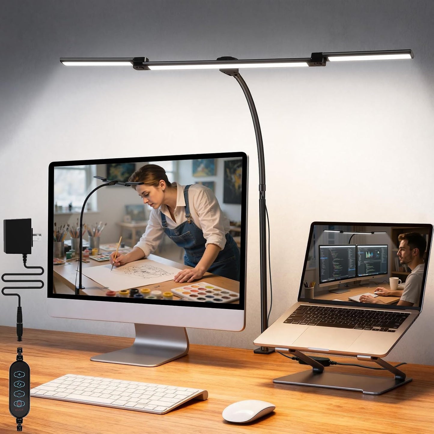 Lámpara escritorio LED 3 barras ajustable con abrazadera