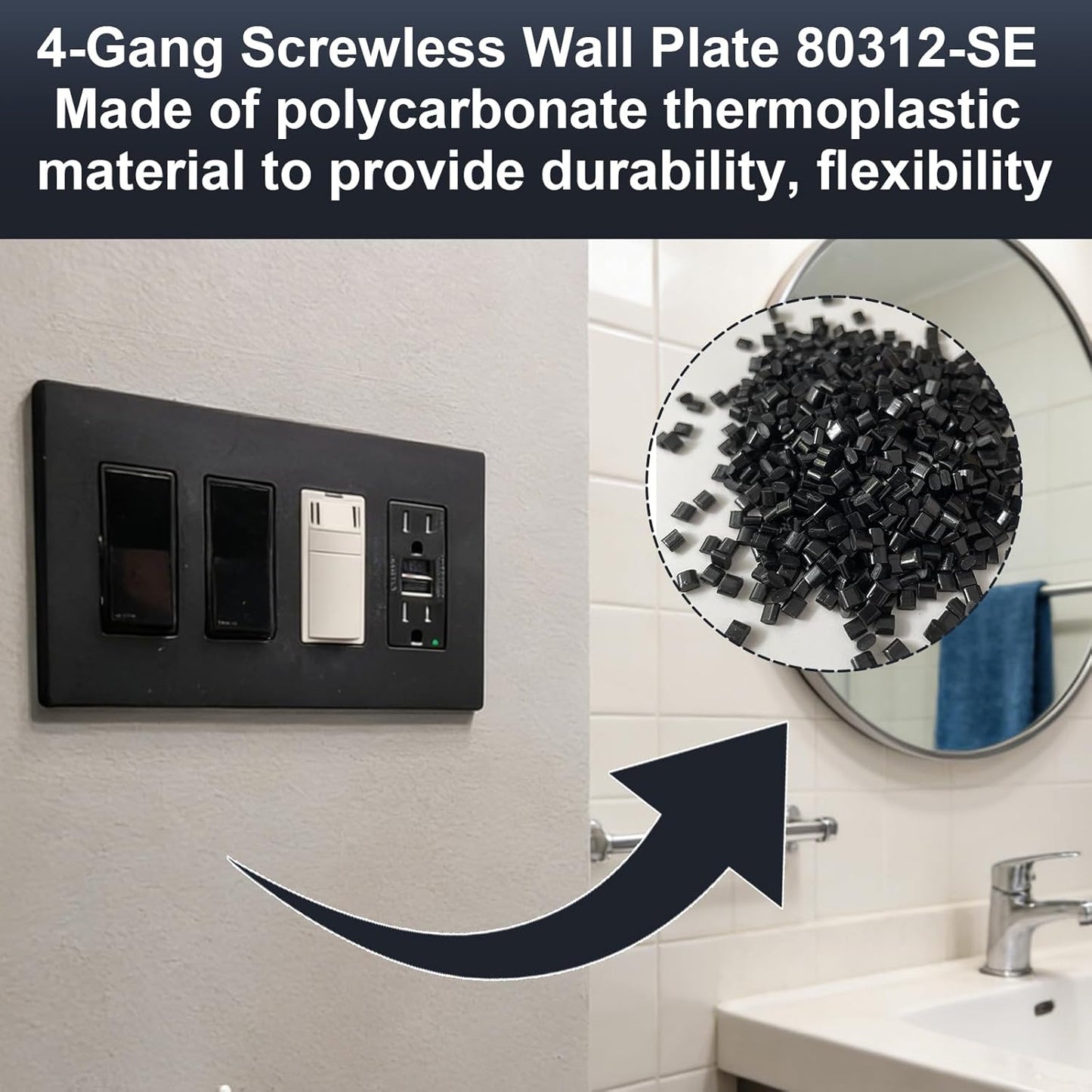 Placa pared sin S 4 segmentos negra para Leviton 80312