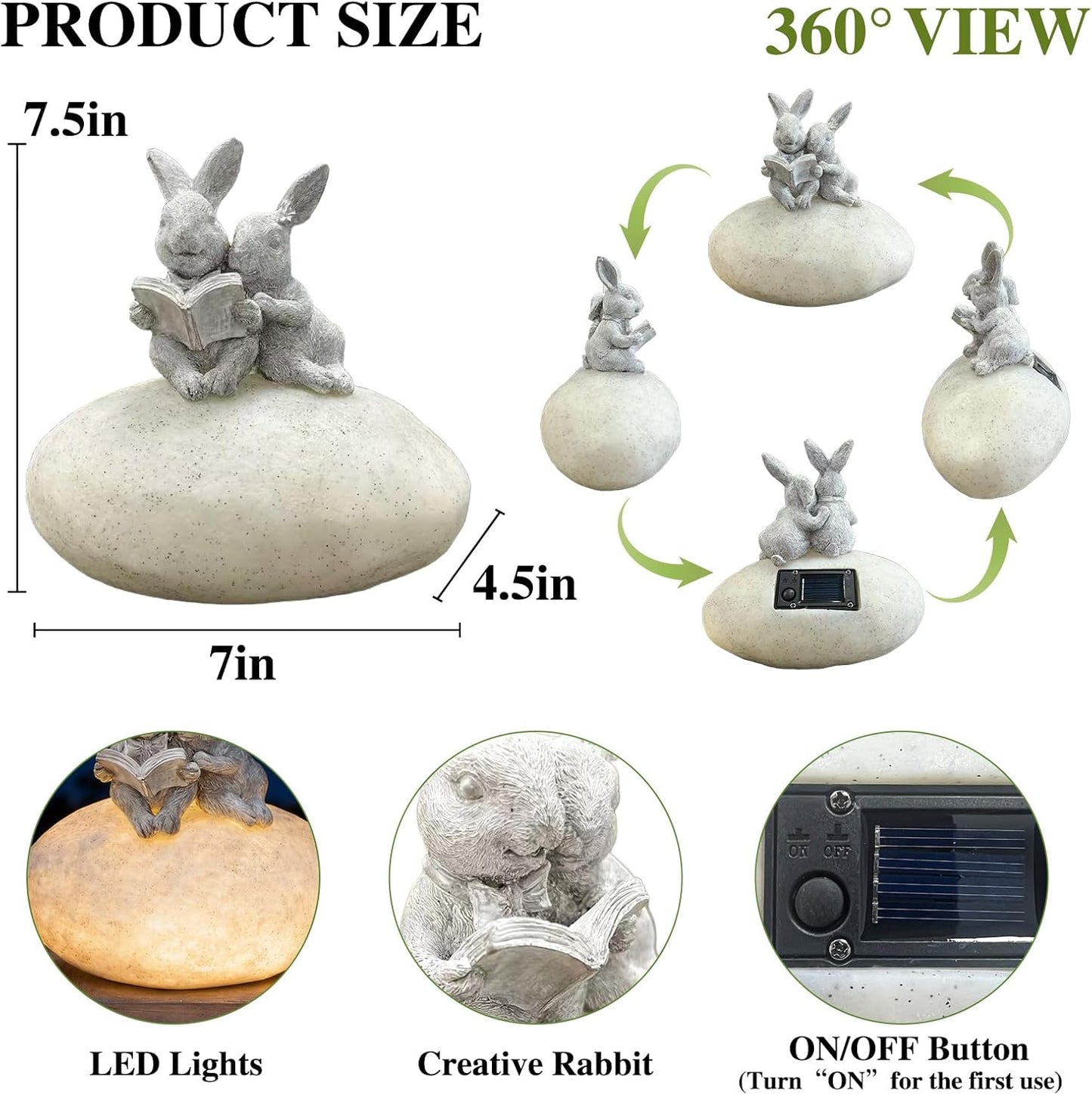 Estatua conejo solar LED para jardín y patio