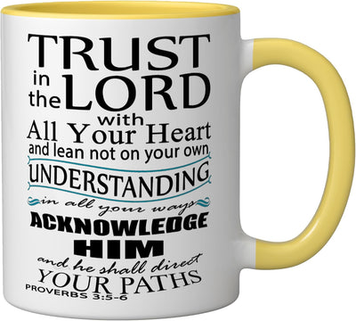 Taza Cerámica Proverbios 3:5-6 Encuentro Amarillo/Blanco
