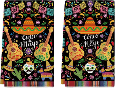 Set 2 Toallas Cocina Diseño Calavera Guitarra 18x26pulg