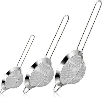 Juego de 3 coladores de acero inoxidable finos para cocina, té y cóctel