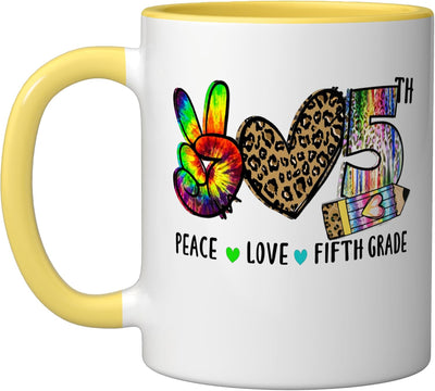 Taza para profesor con diseño de lápiz estampado en leopardo amarillo/blanco