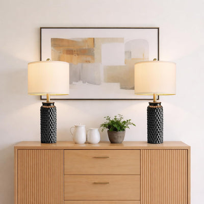 2 Pzas Lámpara Mesa Cerámica Negra 24pulg Decoración