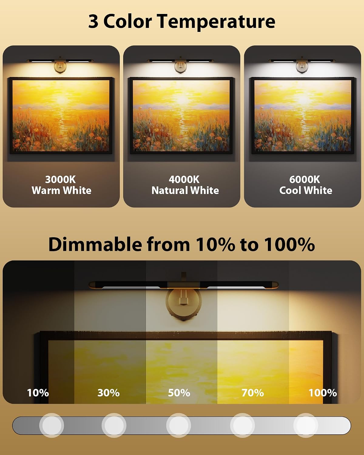 Luz inalámbrica 24pulg negro y dorado para arte
