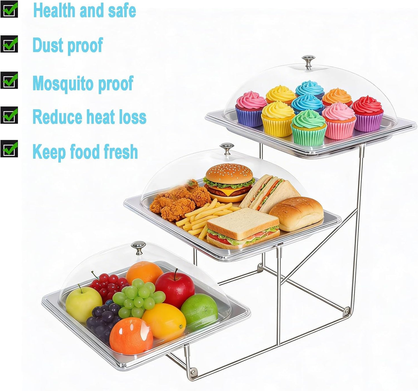 Bandejas servir 3 niveles tapa acero inox para catering