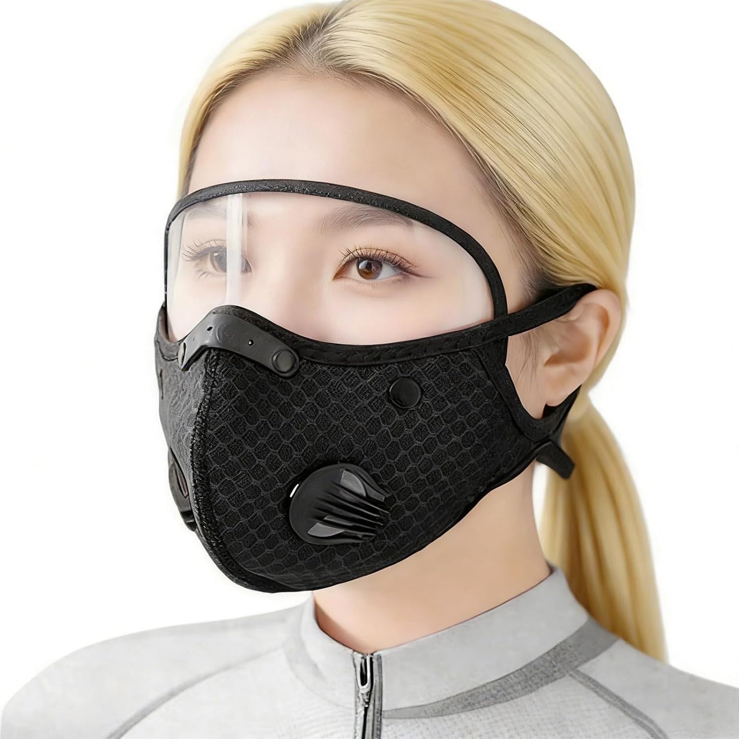 Máscara ciclismo visor malla reutilizable respirable negro