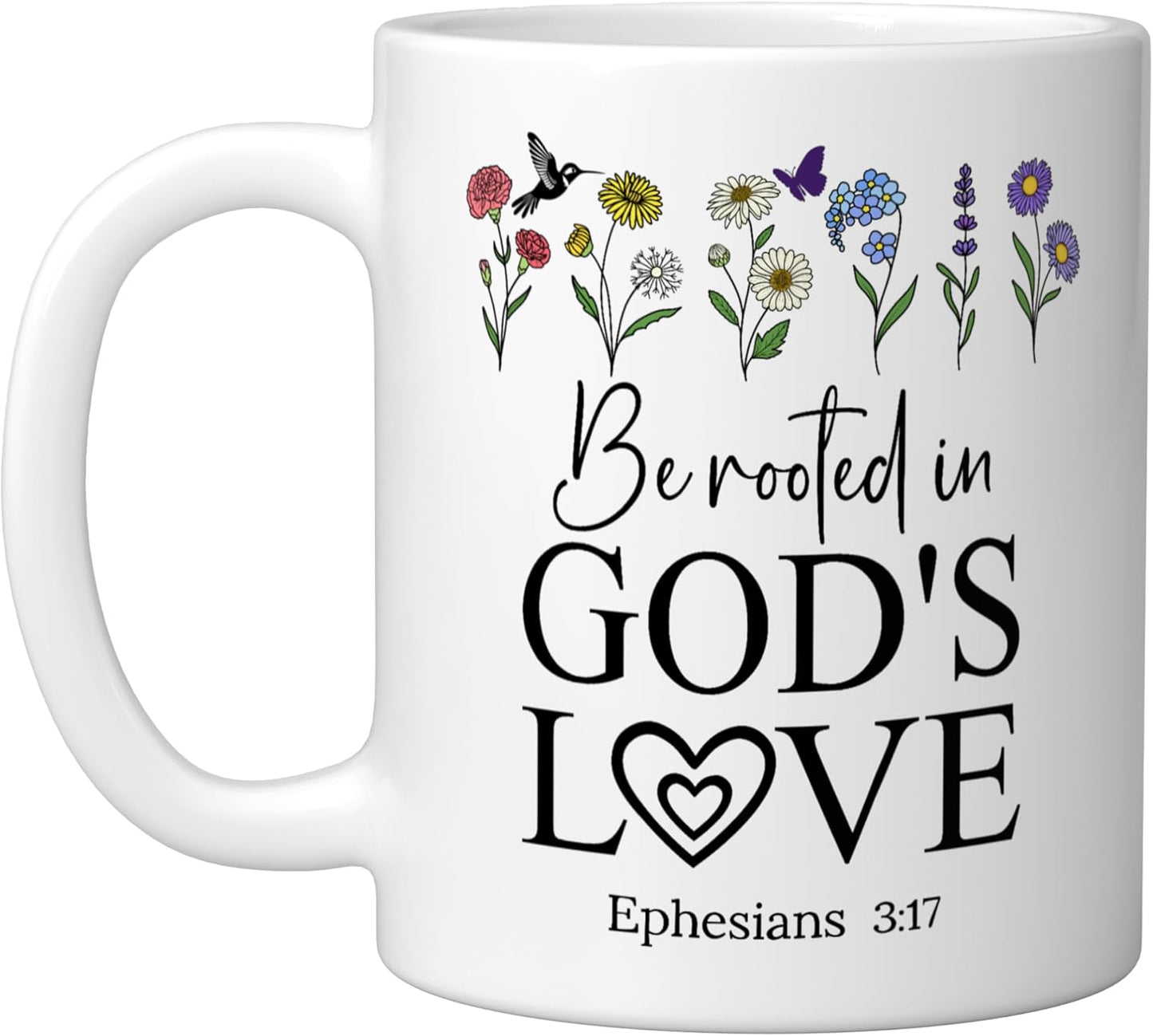 Taza cerámica de amor de Dios con versículo Efesios 3:17