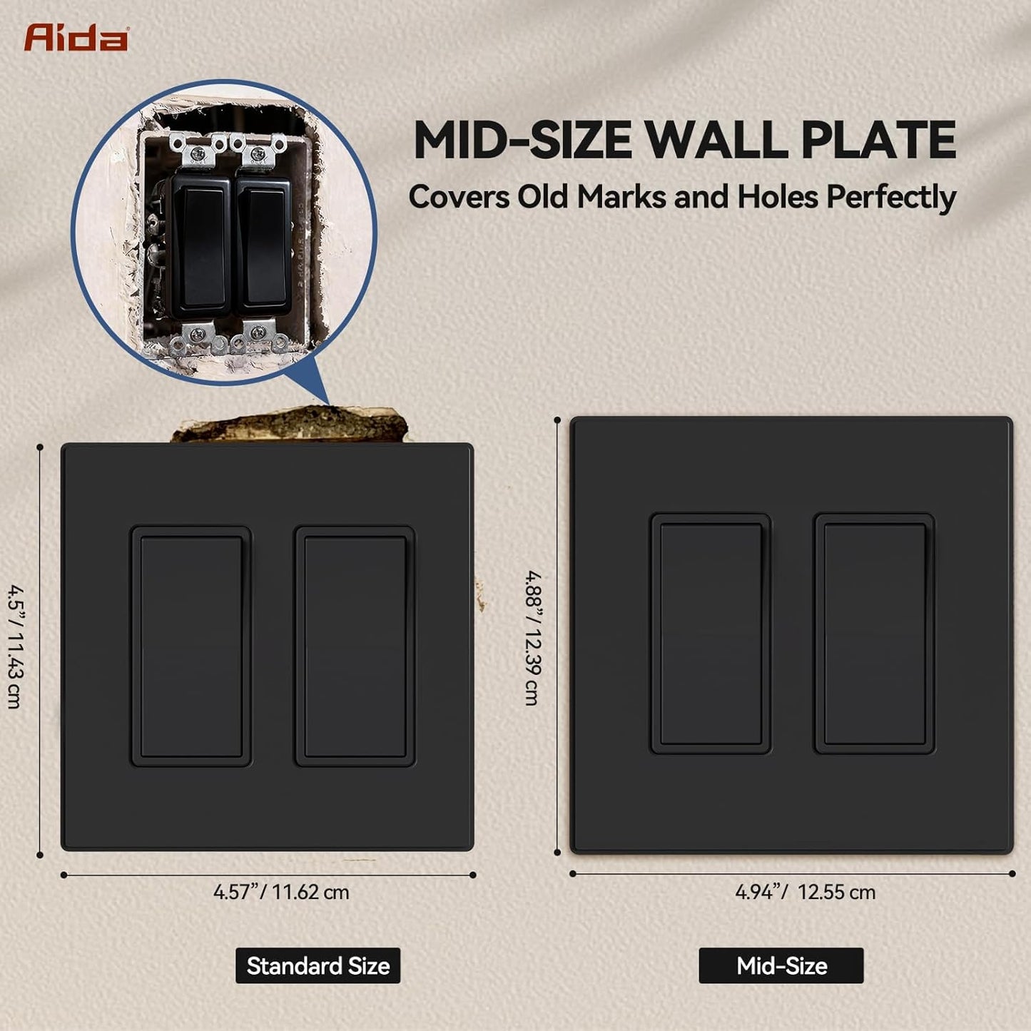 Placas decorativas interruptor tamaño mediano 2 bandas negro mate