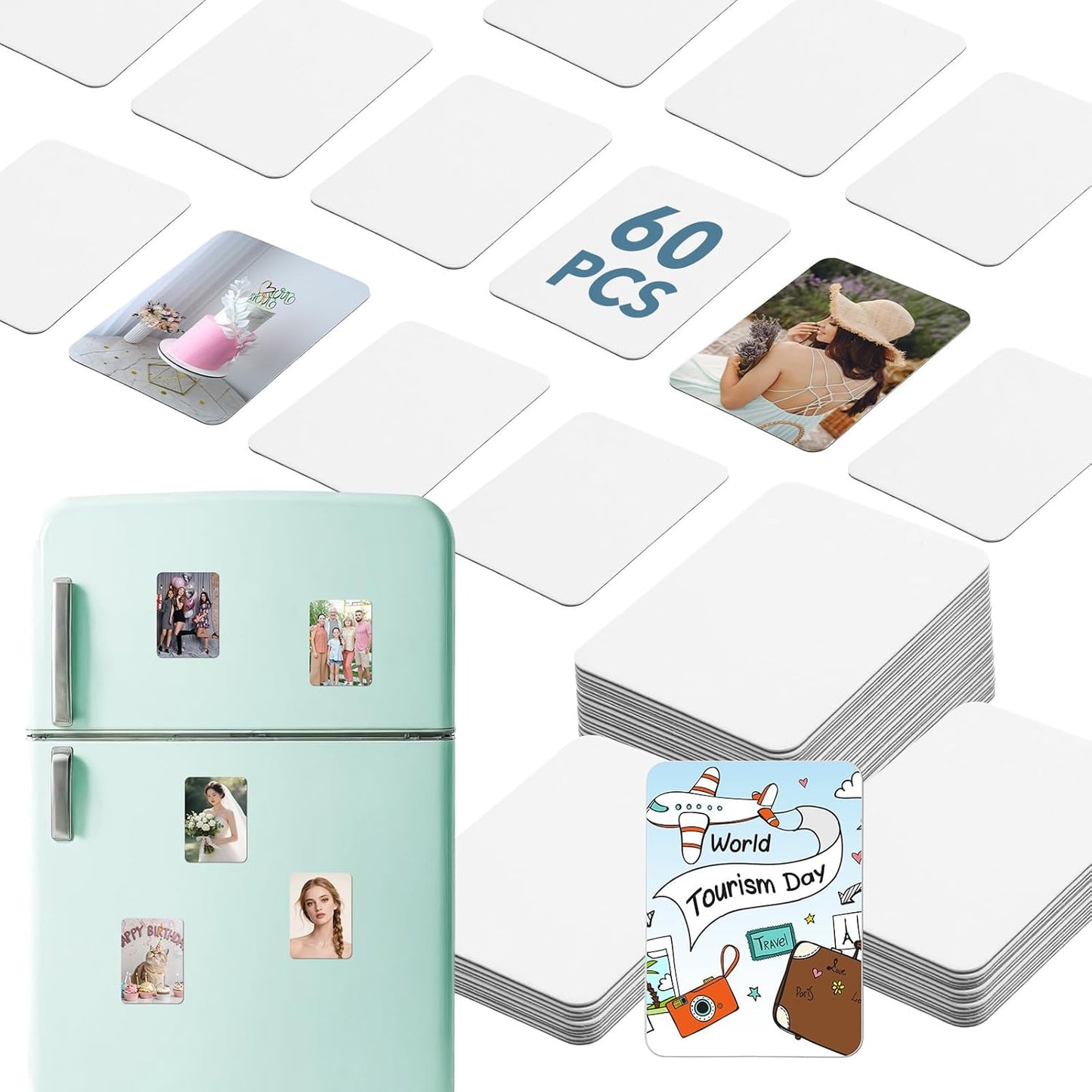 60 imanes de sublimación blancos para refrigerador 3 x 2.17 pulgadas
