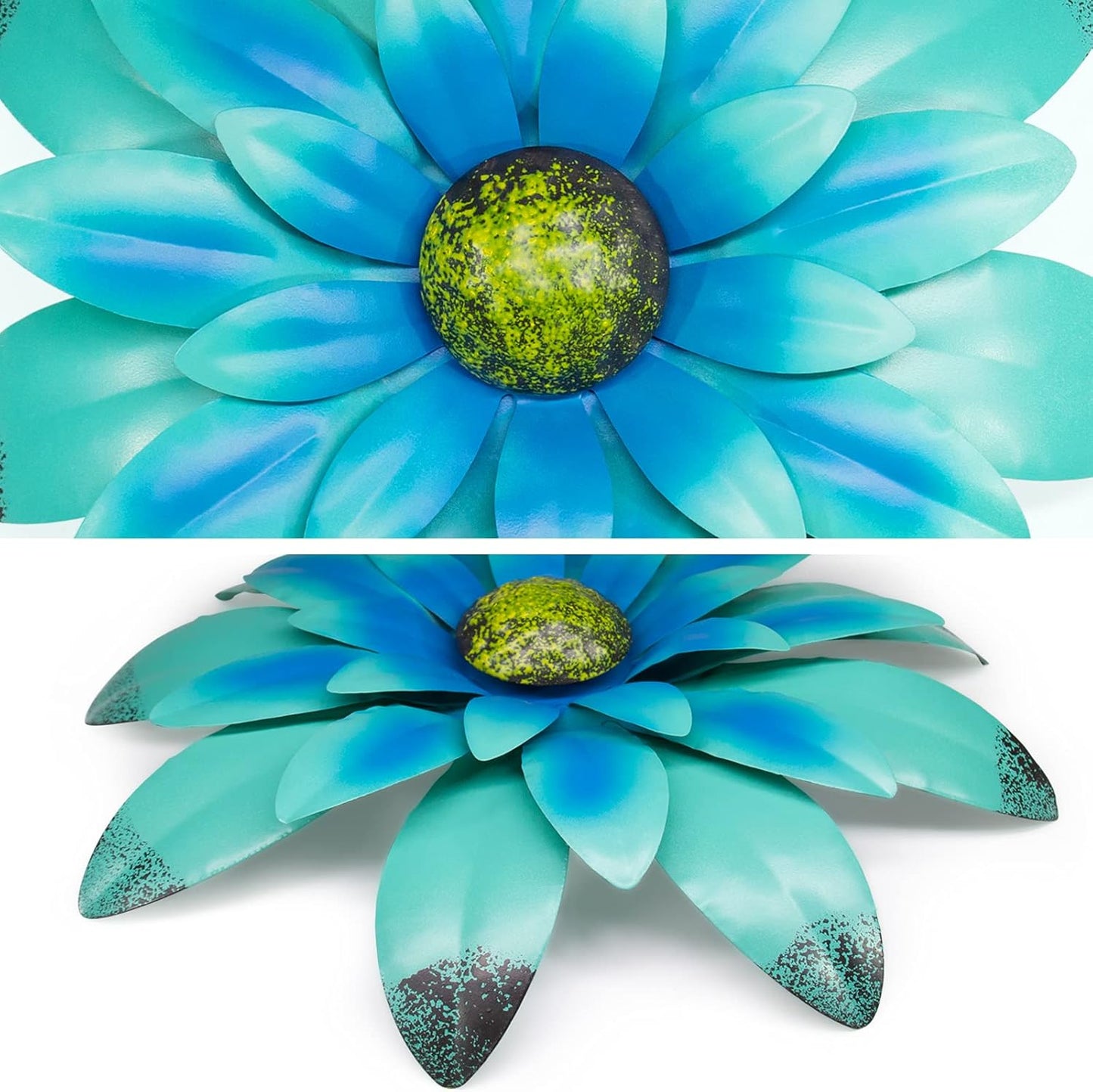 Decoración pared metal azul con flores 12pulg
