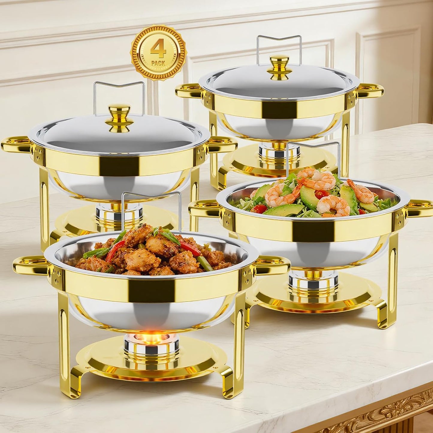Set 5qt Platos Redondos Bufé Acero Inox Elegantes