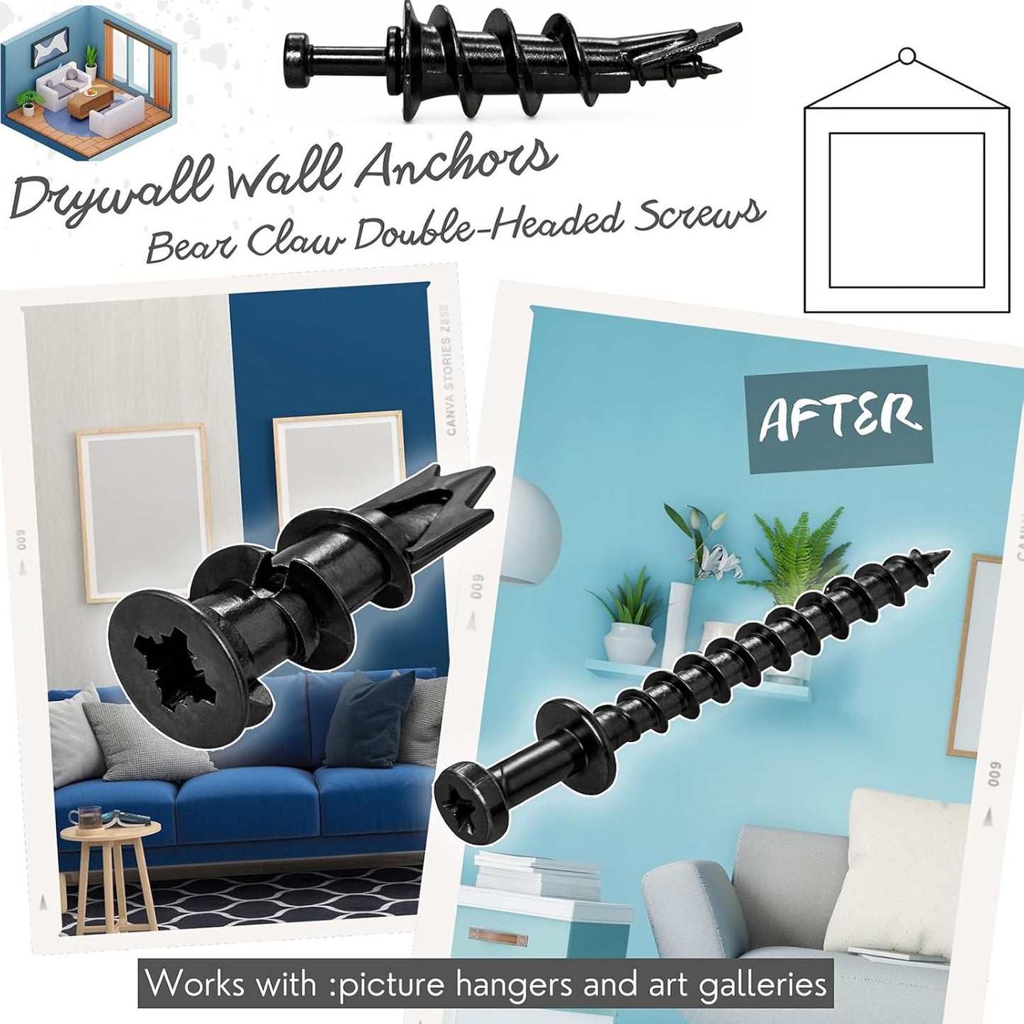 Kit anclaje yeso negros autoperforantes ganchos doble cabeza