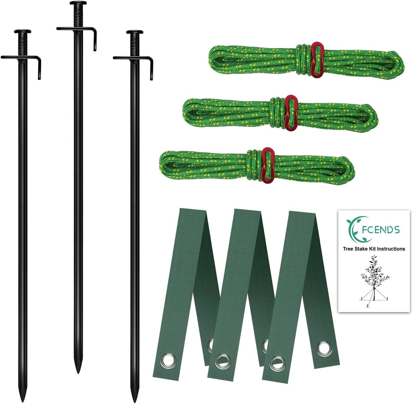 Kit estaca árbol anclaje 3 correas 11.8pulg