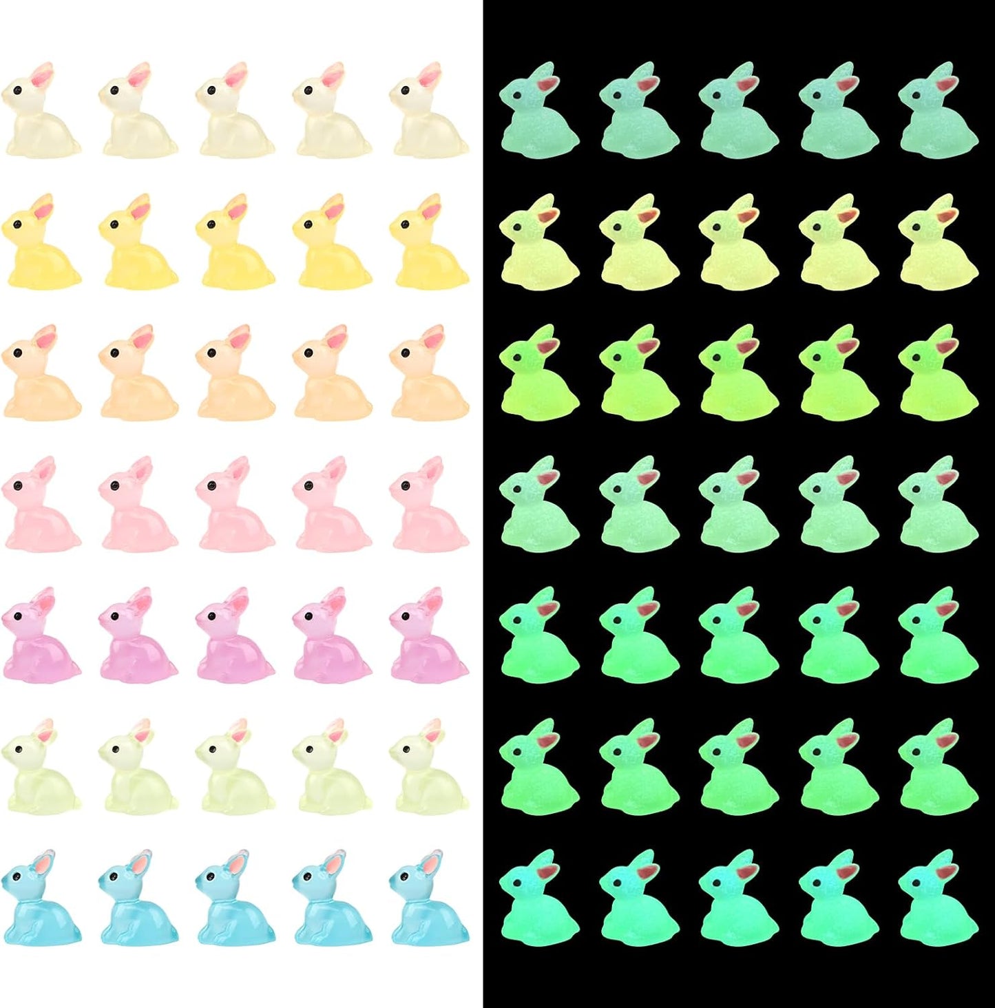 70 Pzas Conejos Resina Luminosos Pascua 7 Colores Mini