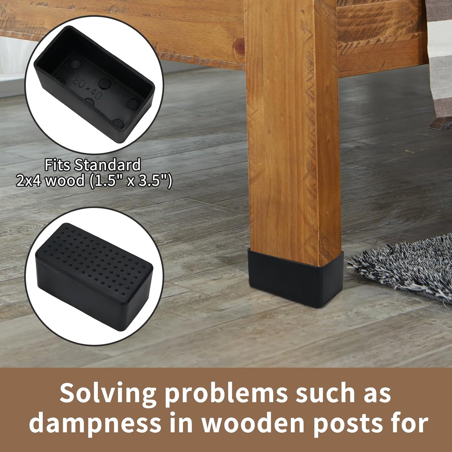 Tapas poste madera 2x4 PVC negro 1.5x3.5 pulg impermeable
