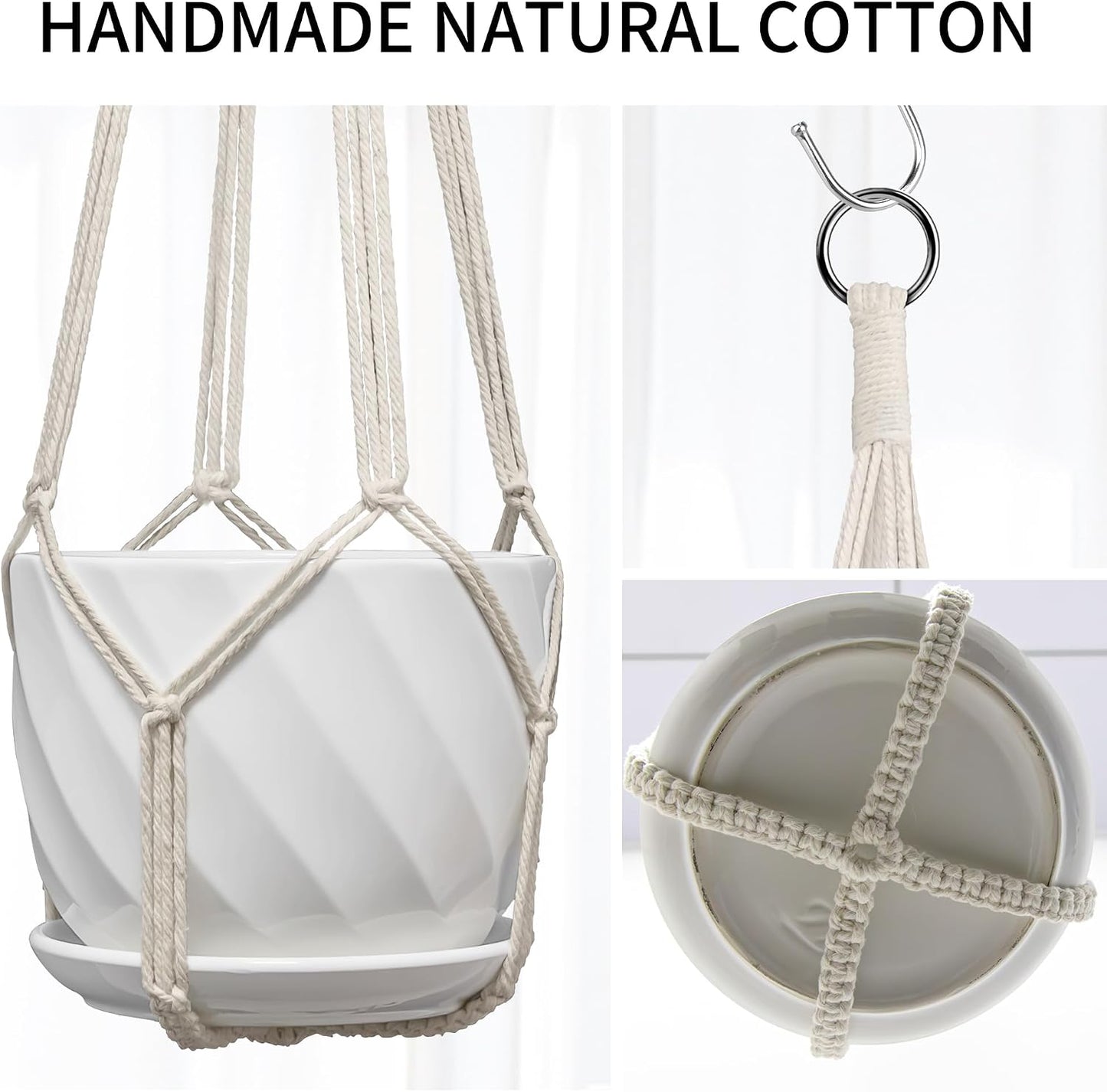 Colgador macramé para plantas 4-13pulg set 2 color blanco