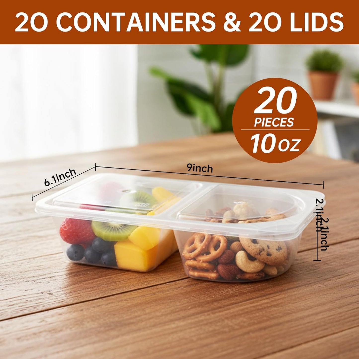 Recipientes reutilizables con tapas doble compartimento paquete de 20