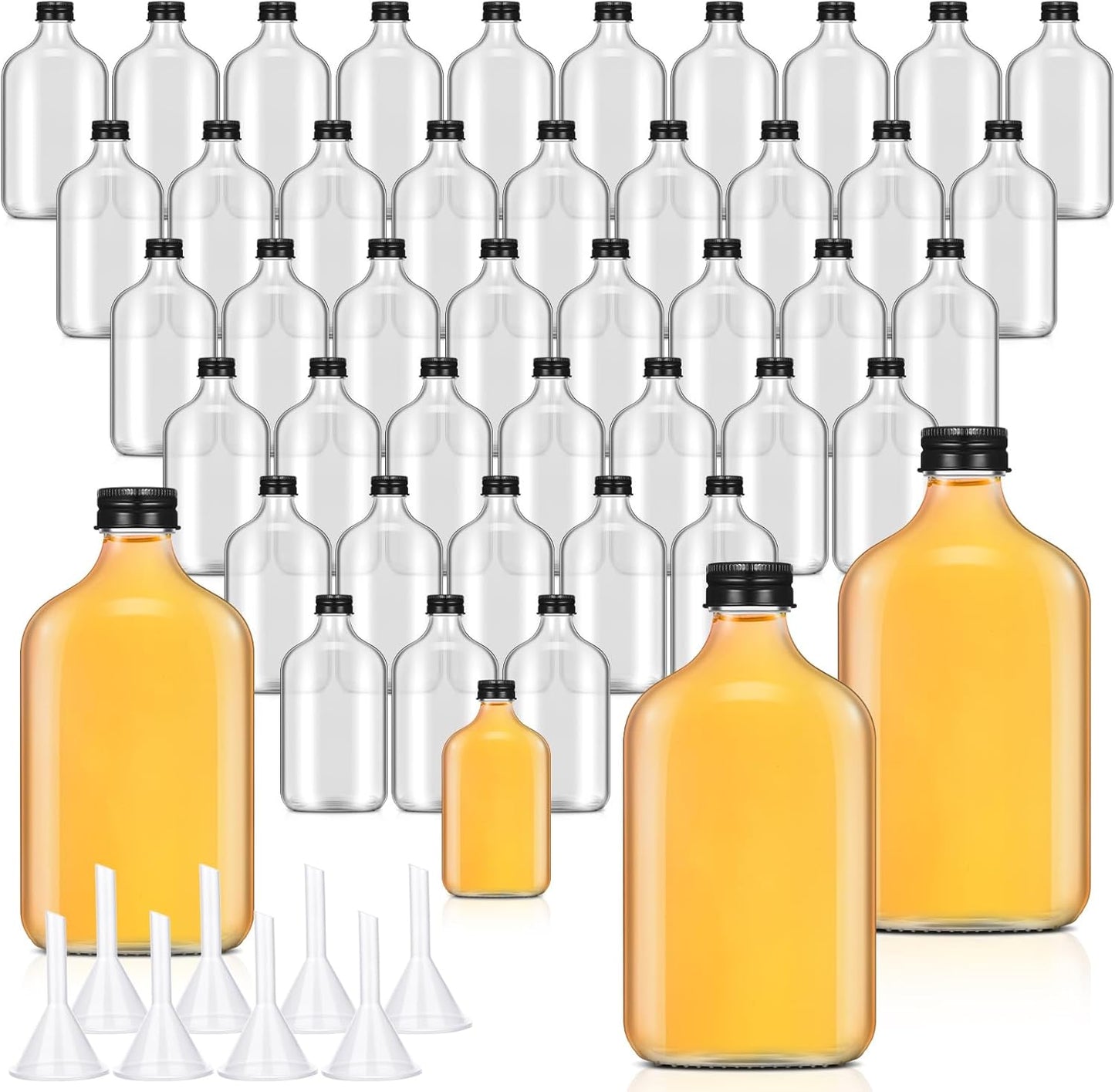 48 Botellas Vidrio Reutilizables Con Tapas Negras y Embudo