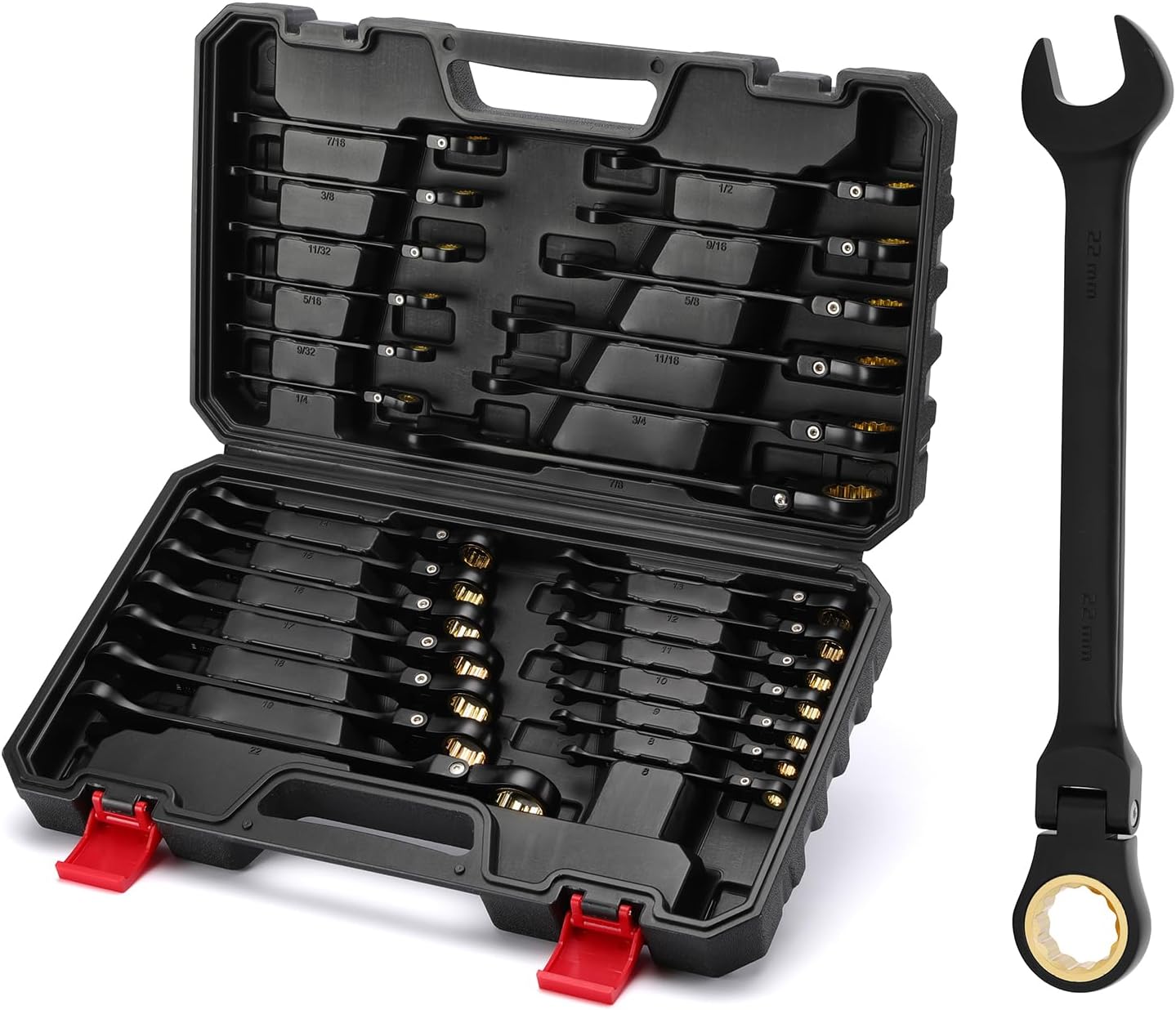 Set 26 llaves trinquete flexible métricas 0.236-0.866pulg