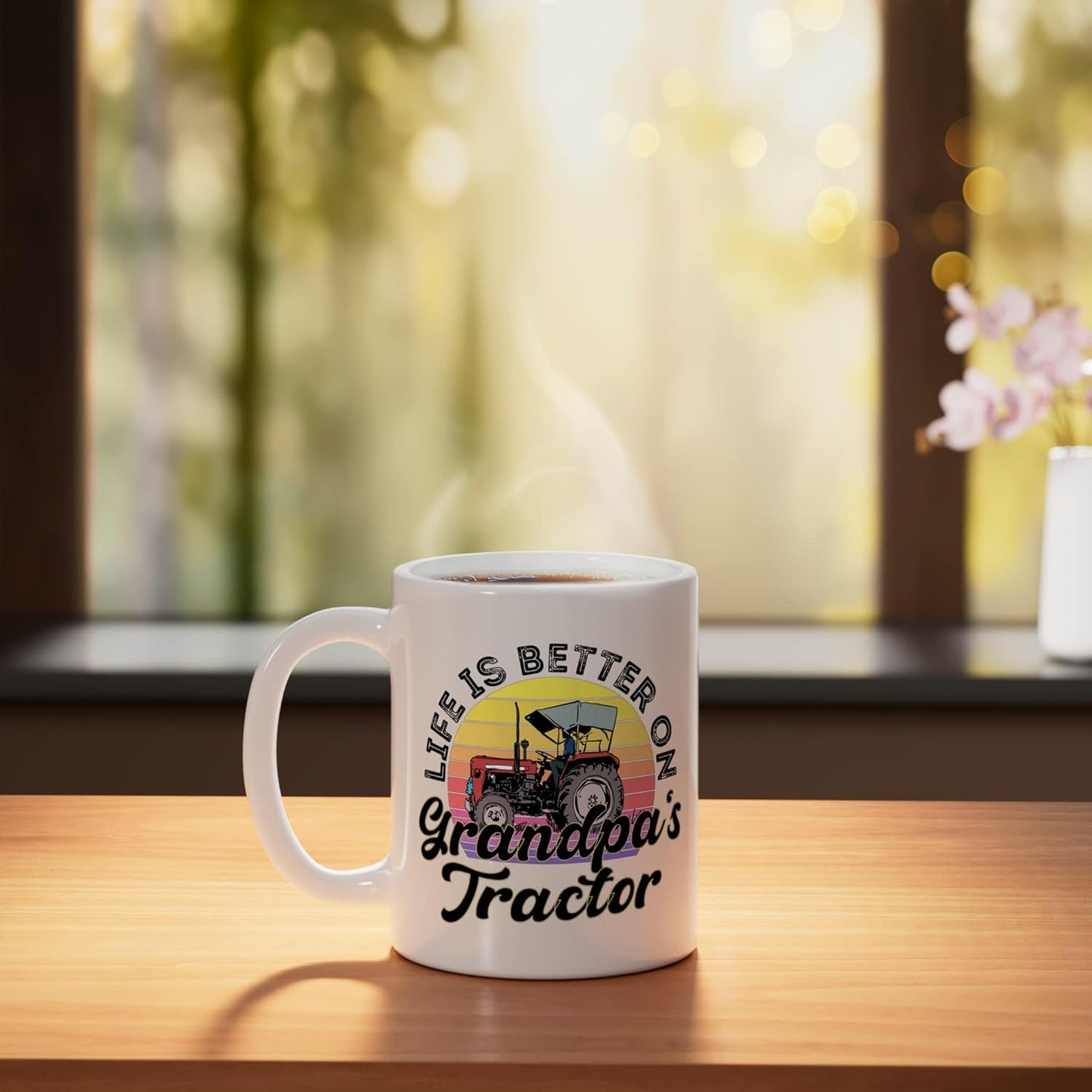 Taza cerámica para amantes del tractor blanco