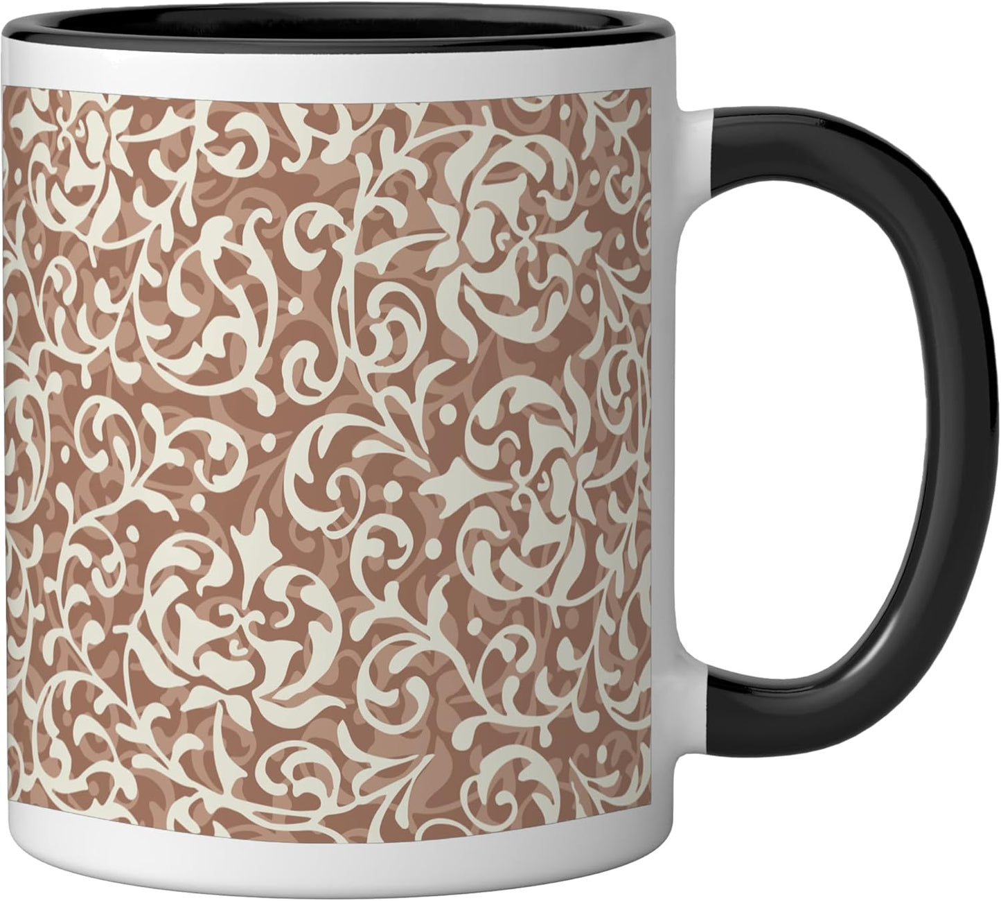 Taza Cerámica Mocca Mousse Elegante Estampado Botánico Negro/Blanco