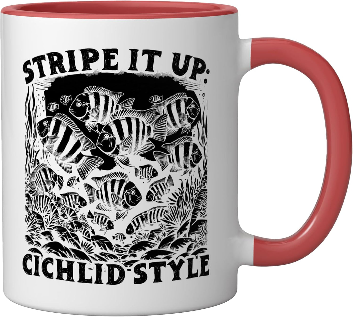 Taza Cerámica para Peces de Agua Dulce Roja/Blanca