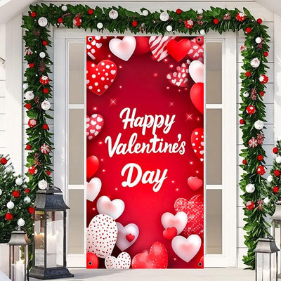 Pancarta San Valentín puerta 6x2.9ft rojo y blanco