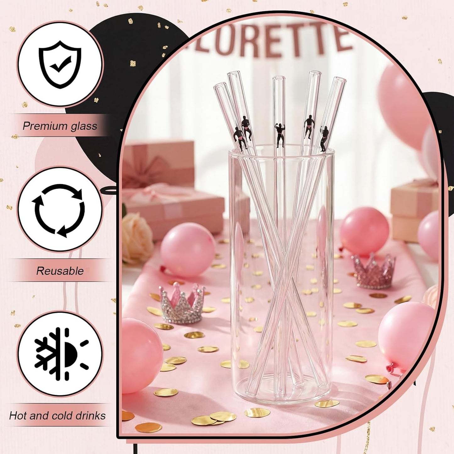 8 Popotes Vidrio Reutilizables Fiesta Nupcial con Cepillos