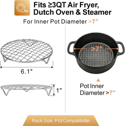 Rejilla cocina acero inox 6pulg para freidora aire horno holandés