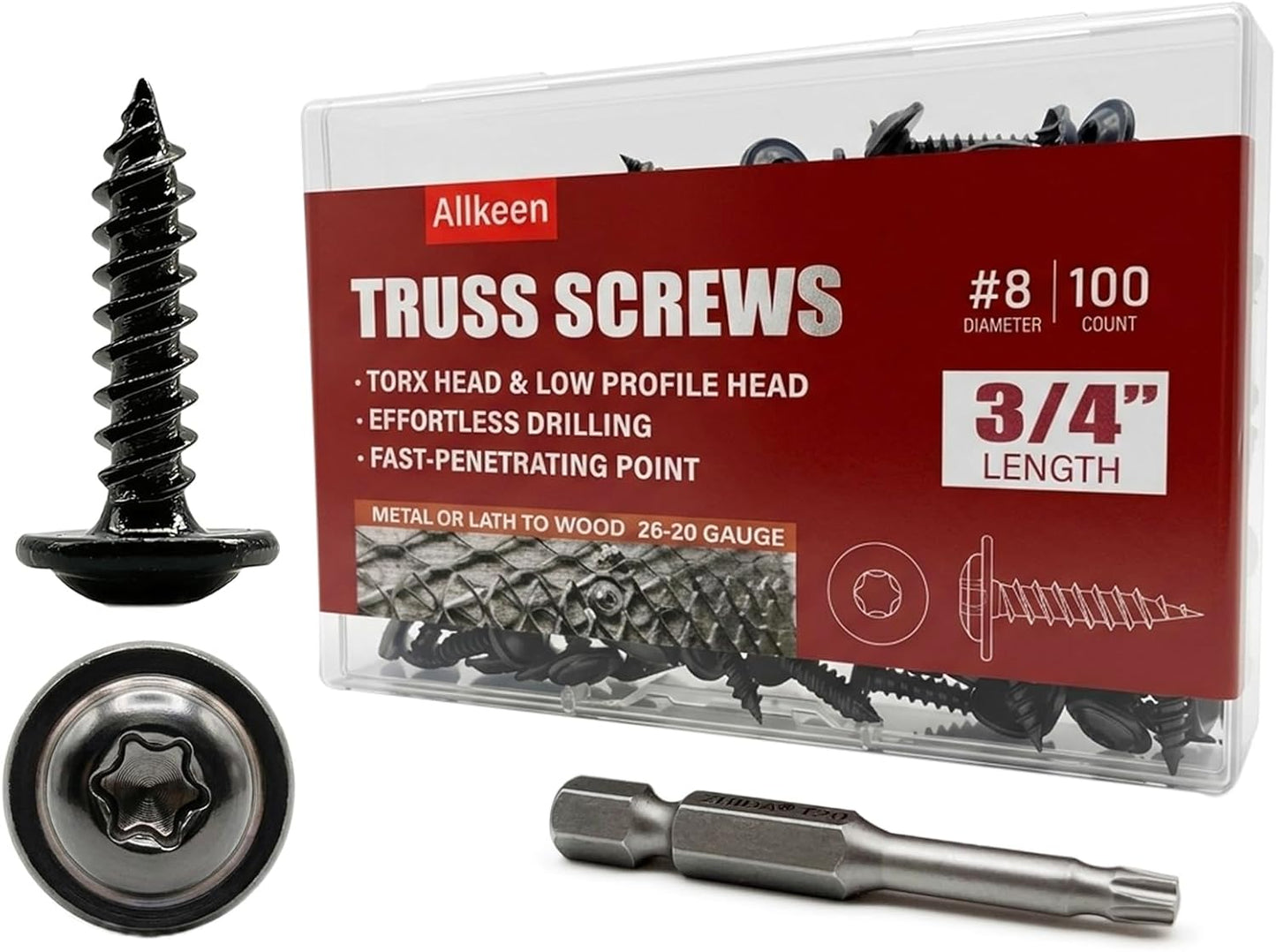 100 Pzas Tornillos Madera T20 Torx Autorroscantes Negro