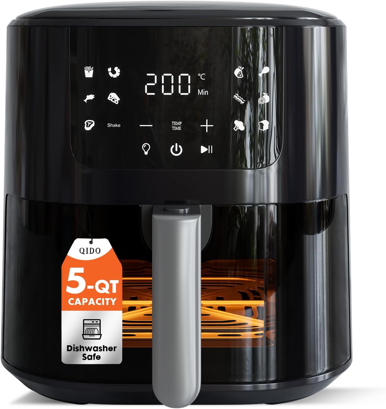Freidora aire compacta 5qt con pantalla tactil y ventana