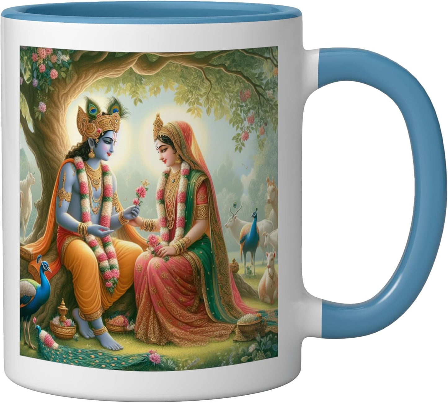 Taza cerámica Radha y Krishna amor azul/blanco