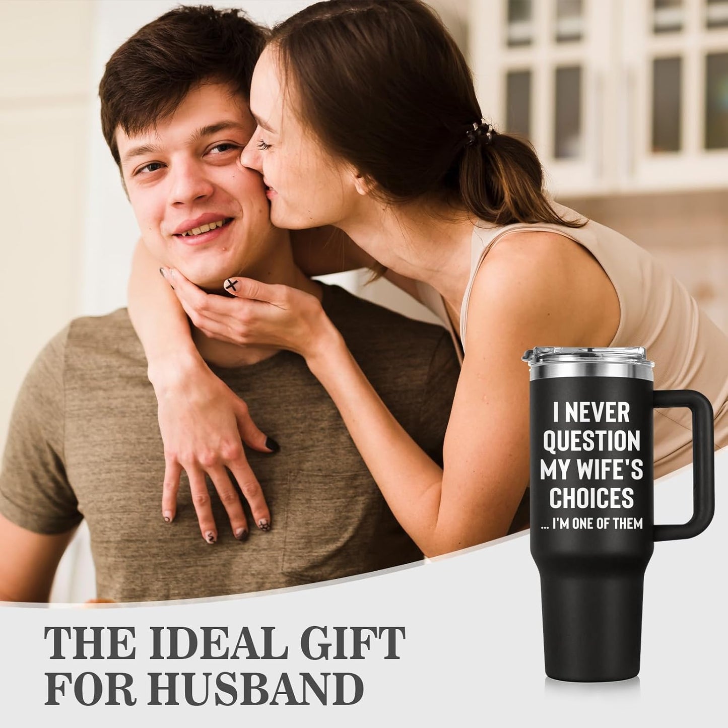 Vaso 40oz con asa y tapa popote regalo para marido
