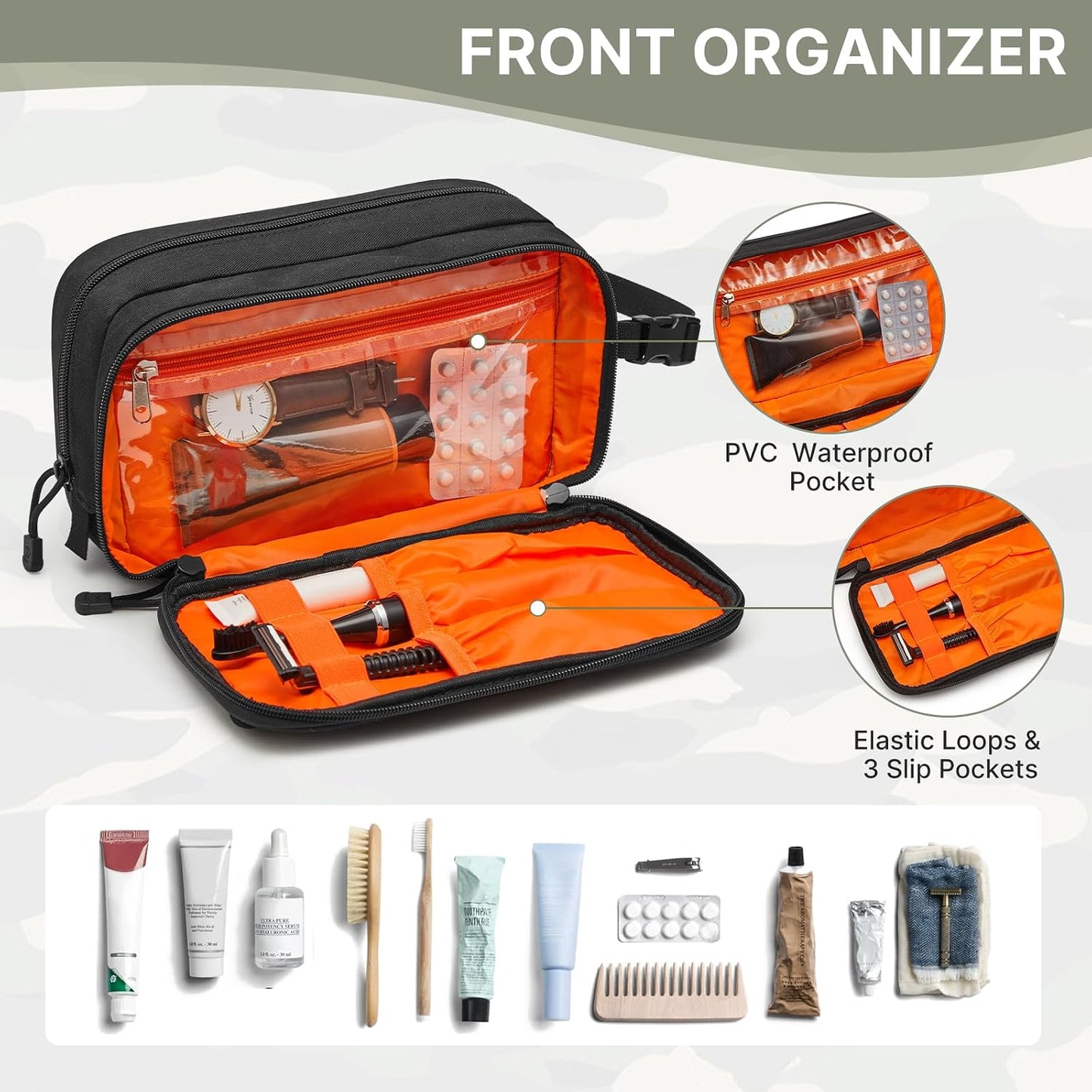 Bolsa de aseo Molle impermeable para viaje color negro
