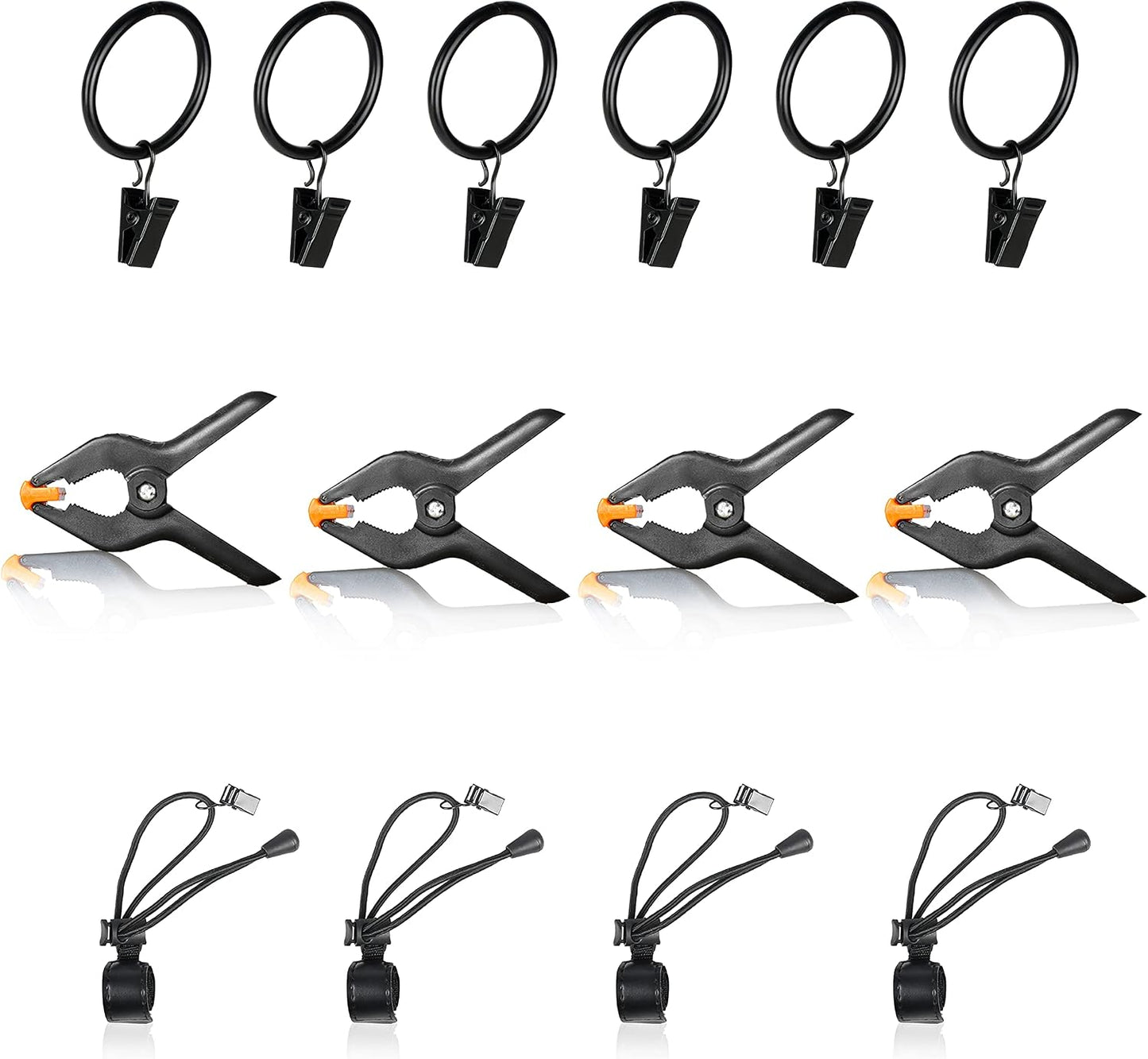 Abrazaderas telón 14 pack 4 resorte 6 clips 4 soportes