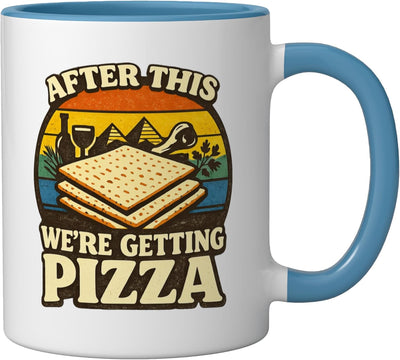 Taza cerámica judía para Pascua con diseño de pizza azul/blanco
