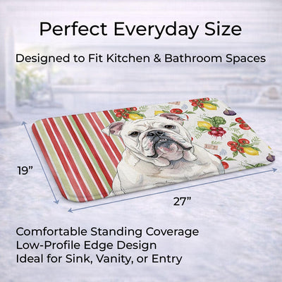 Tapete cocina foam viscoelástico diseño bulldog blanco lavable