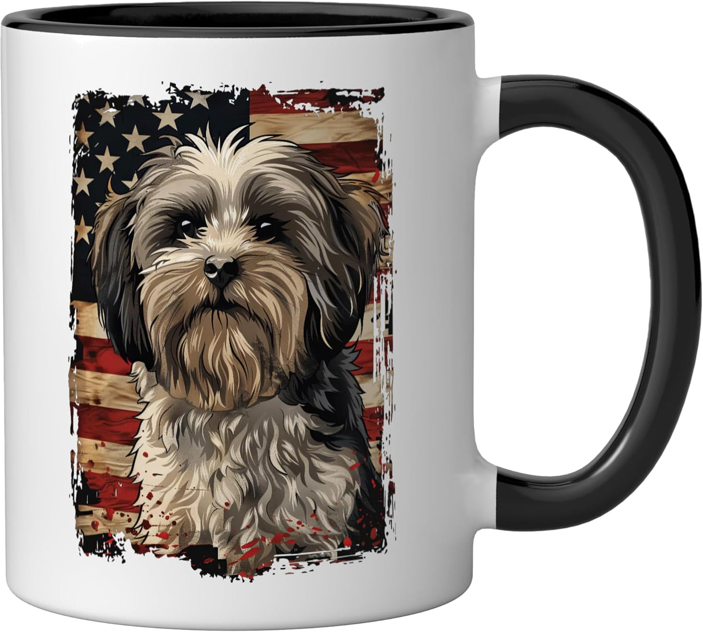 Taza cerámica bandera estadounidense Havanese negro/blanco