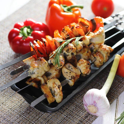 12 Pzas Brochetas Kabob Acero Inox Antideslizante