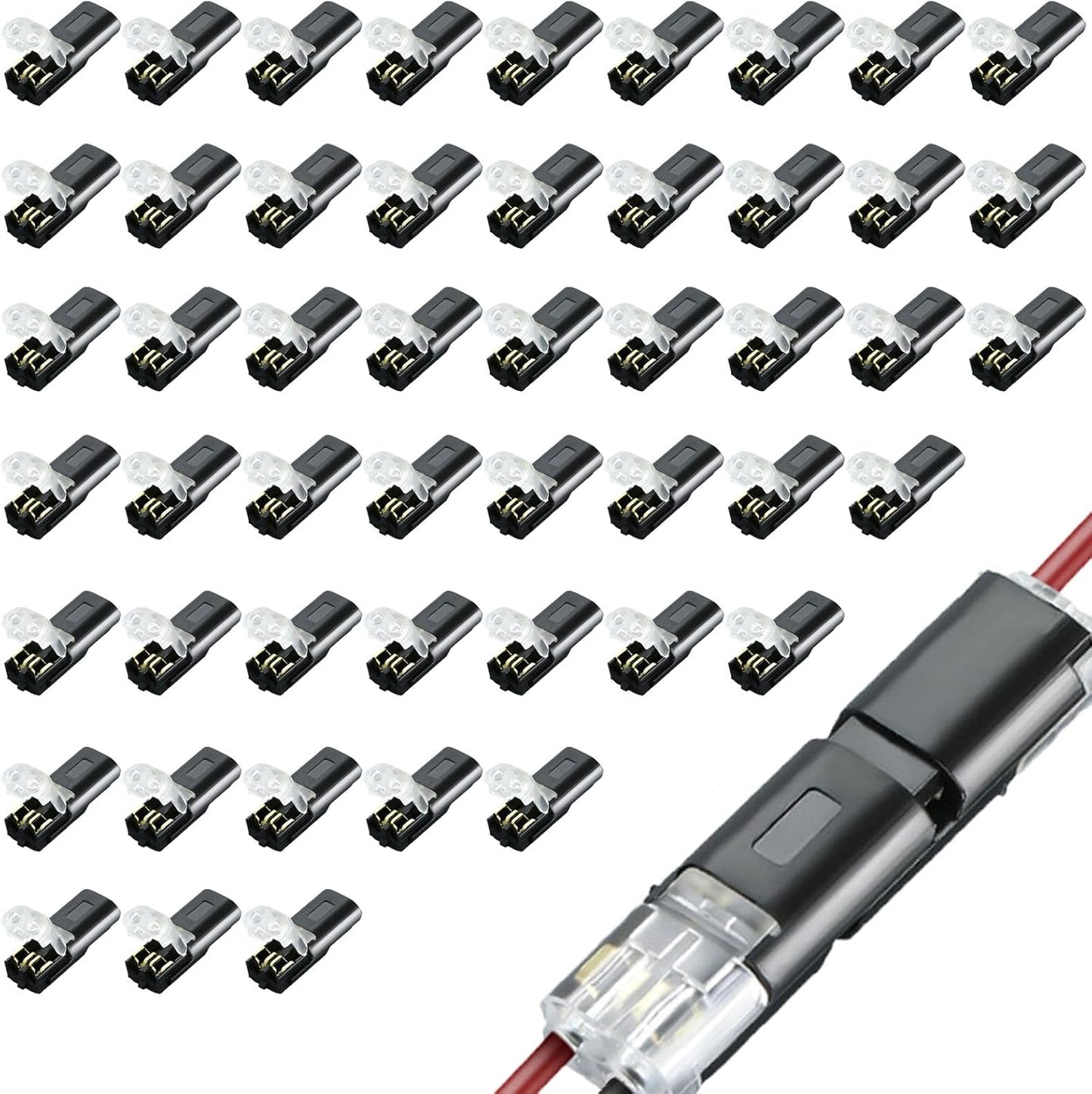 50 Conectores LED Tira Luz Doble Cable 2 Pines Hebilla