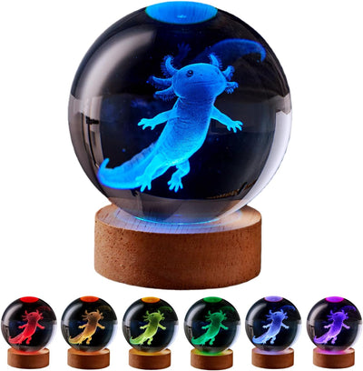 Lámpara bola cristal ajolote 3D control remoto 16 colores