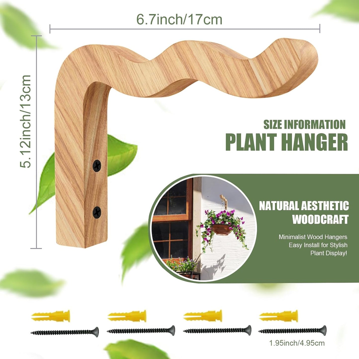 Colgador plantas 2uds cestas madera 6.7pulg